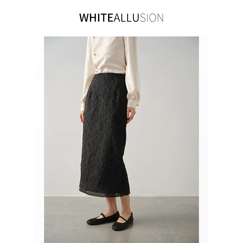 素典年中清仓【1638】盘扣提花新中式显瘦半身裙高腰复古中长款气质