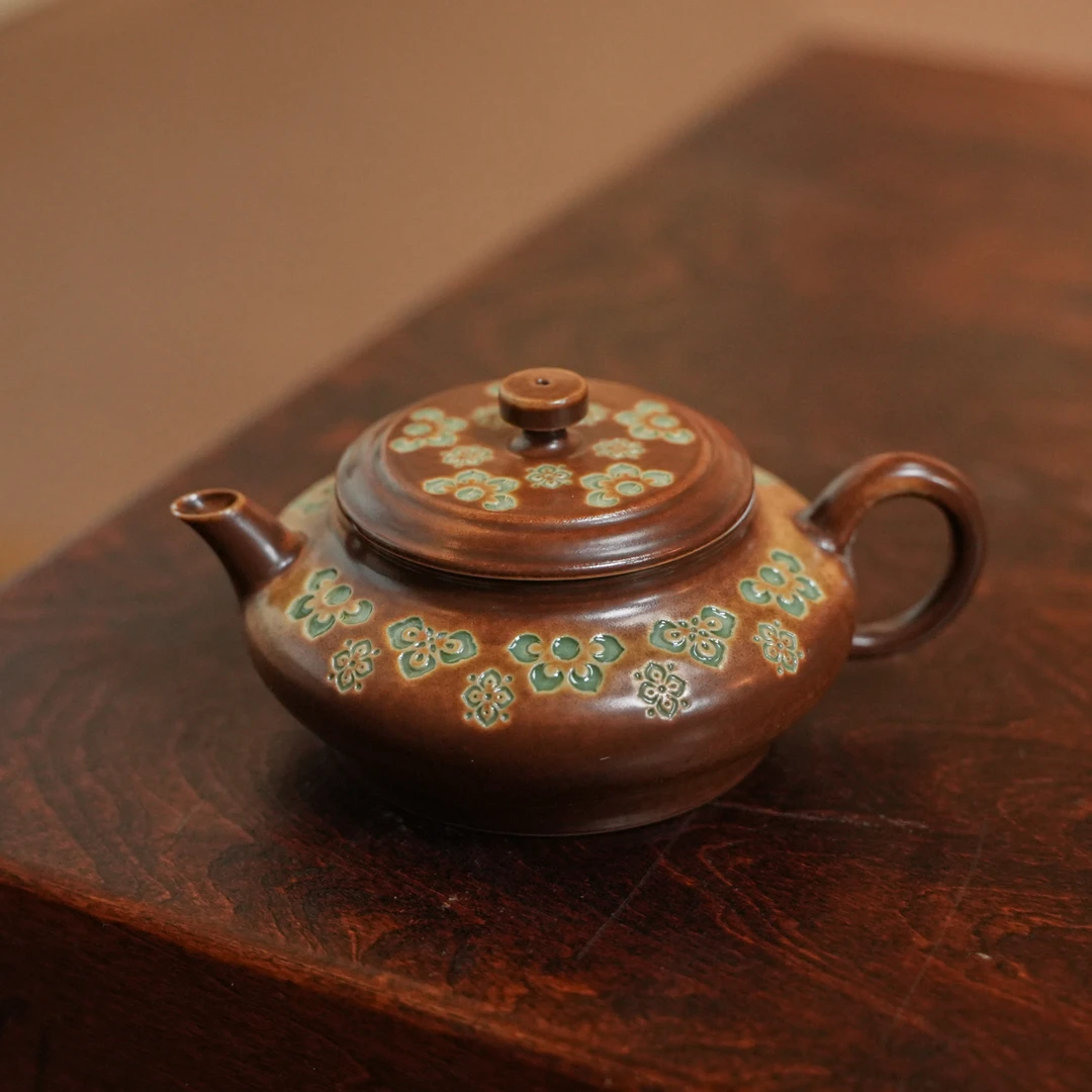 【悦生活】宝相花-瓷茶记-虚扁壶-130ml（瓷茶BX0048）