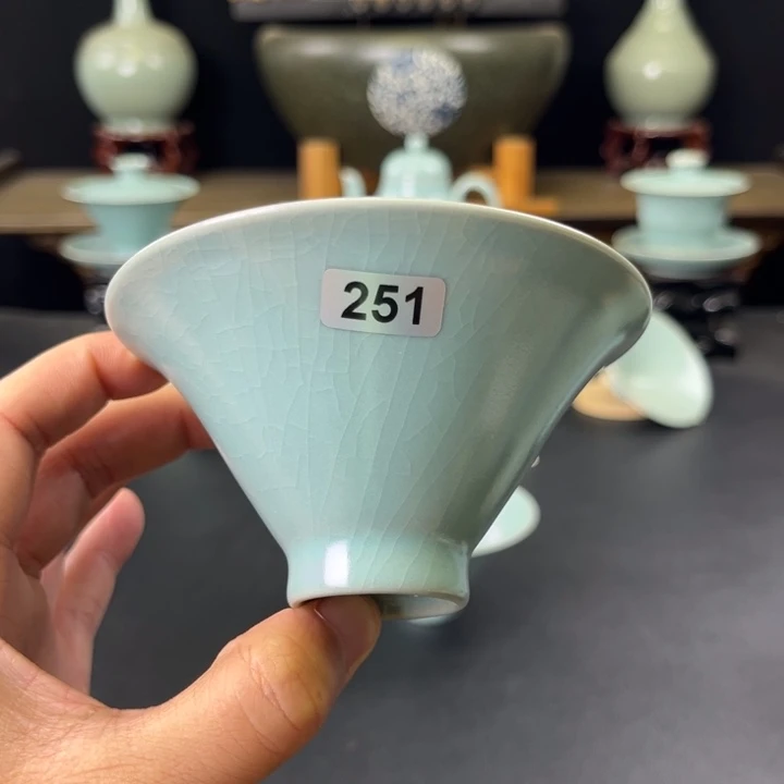 瓷片仿古釉汝官窑支钉斗笠杯251号