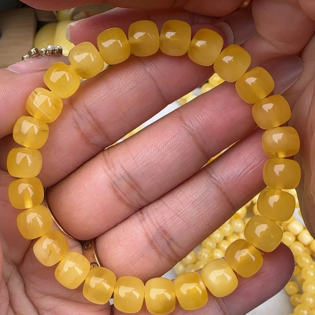 蜜蜡未镶嵌手链鸡油黄老型手串