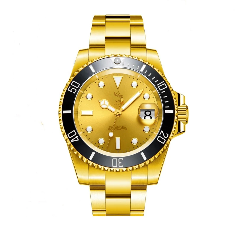 【秋添补贴】全自动进口机械黄金男表金水鬼透视钢日历手表