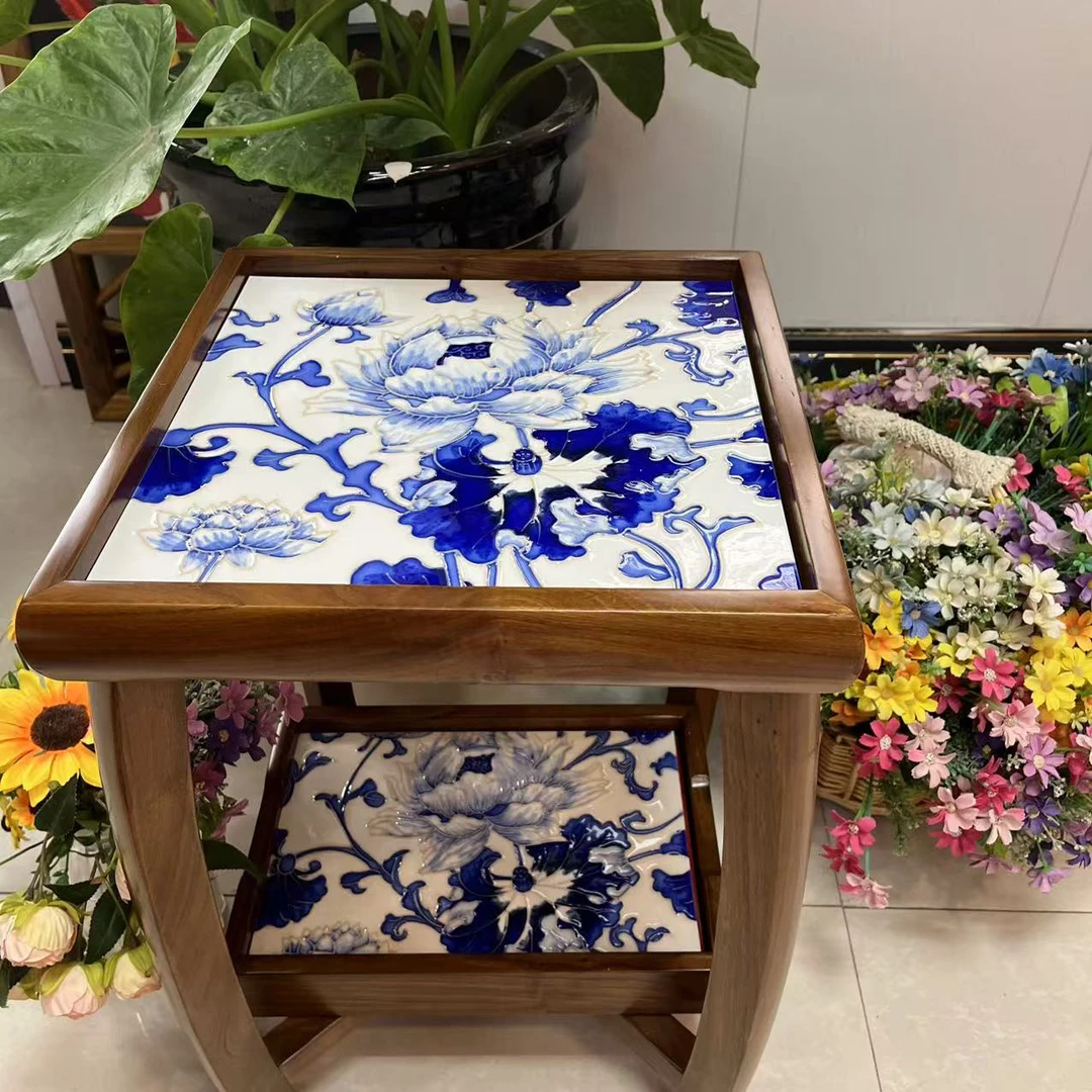 【覌舆】30方形折叠桌新中式老榆木创意立体浮雕工艺庭院装饰摆件