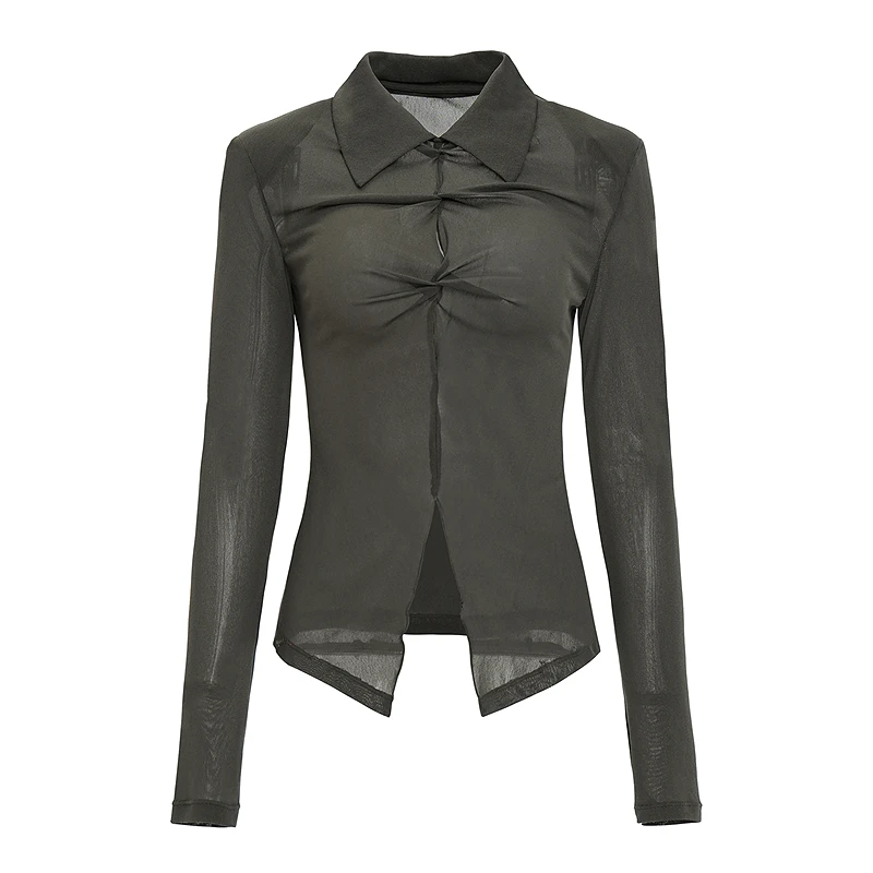 D63五一旅游出街春时尚显瘦轻薄内搭翻领长袖上衣衬衫5F1S20009