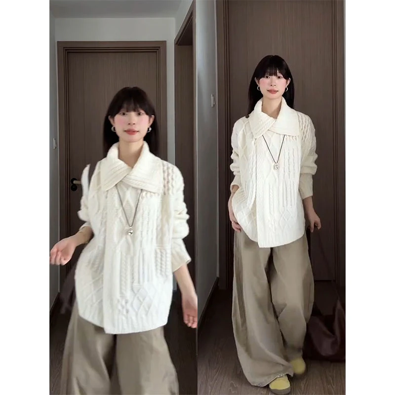 MARIE.COCO秋季新款韩系不规则针织毛衣外套高腰阔腿休闲裤套装女