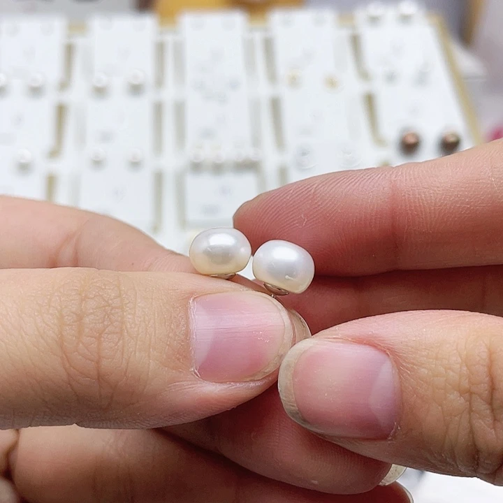 淡水珍珠耳饰银S925镶嵌默*