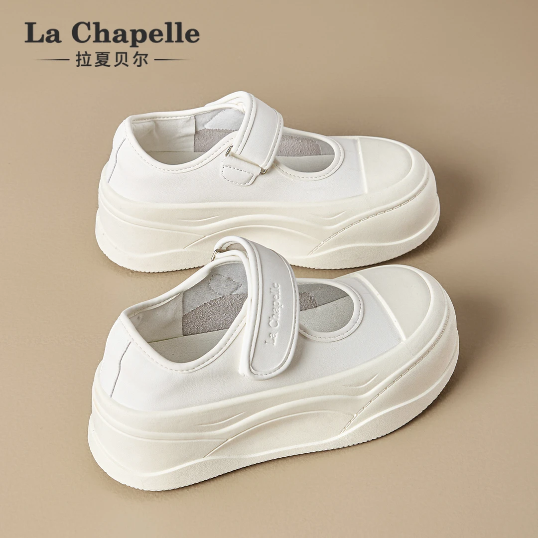 拉夏贝尔魔术贴厚底玛丽珍鞋女2025新款冬季百搭增高透气浅口单鞋