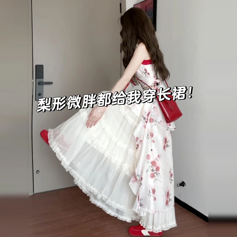 【运费补贴】2408法式红色碎花吊带连衣裙女装夏季2025新款流行穿搭