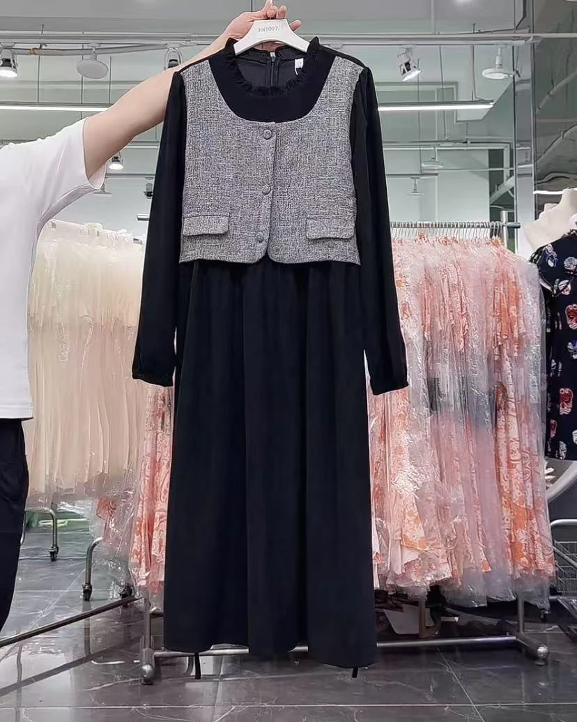 【YZ•衣系列】nn1097-时尚女装设计感假两件气质显瘦裙子