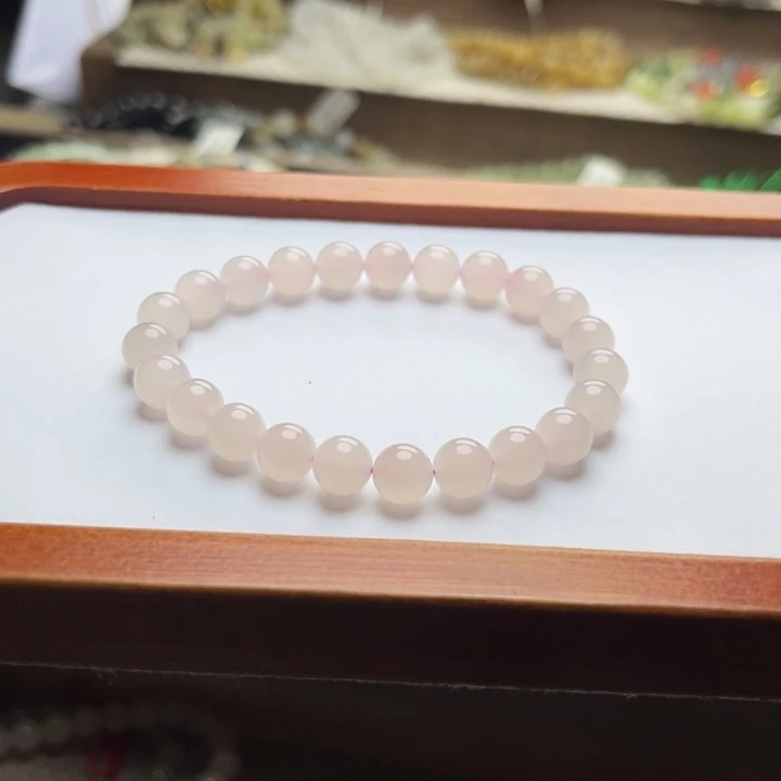 和田玉未镶嵌手链8mm高冰藕粉微猫圆珠