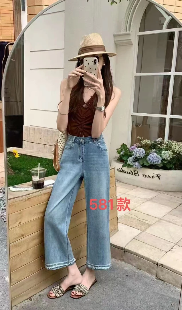 邹先森581-28高腰显瘦直筒九分牛仔裤时尚百搭弹力舒适奶奶裤