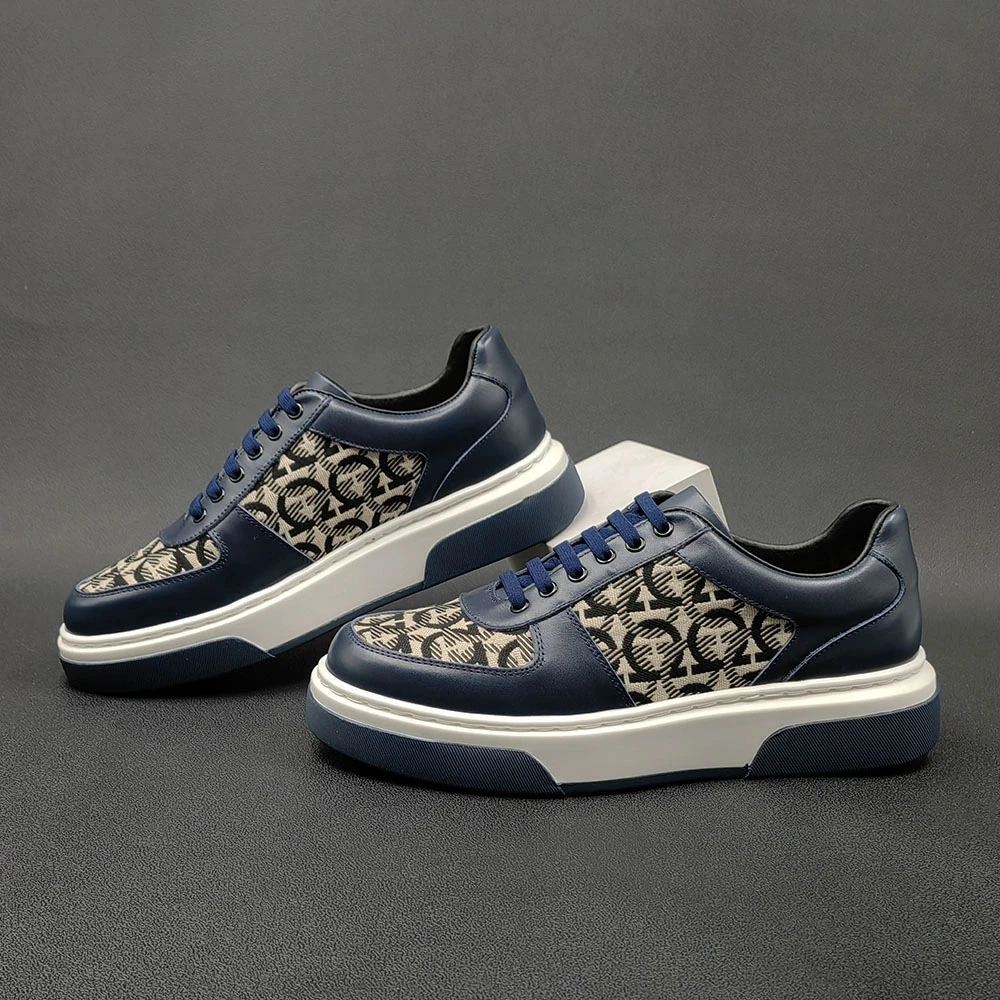 轻奢欧洲站男鞋2025春秋新款皮面休闲板鞋潮流百搭厚底运动鞋男鞋