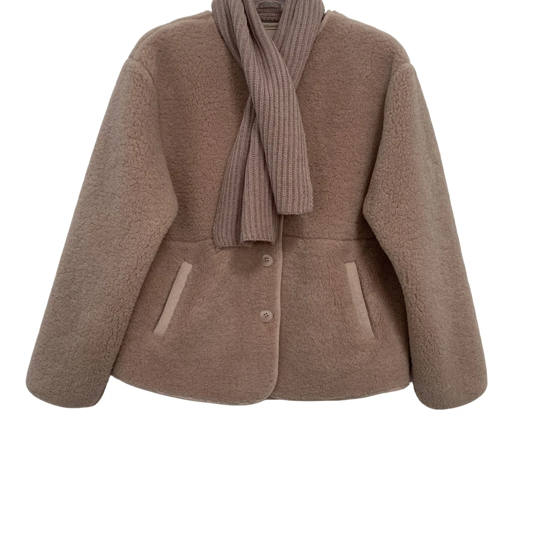 桐然精选#095冬季新款时尚百搭保暖羊羔毛大口袋毛毛外套圆领外套