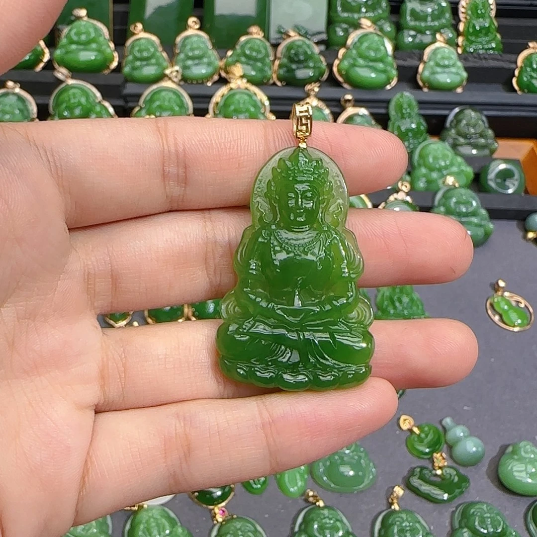 和田玉（碧玉）18K金镶嵌颈饰