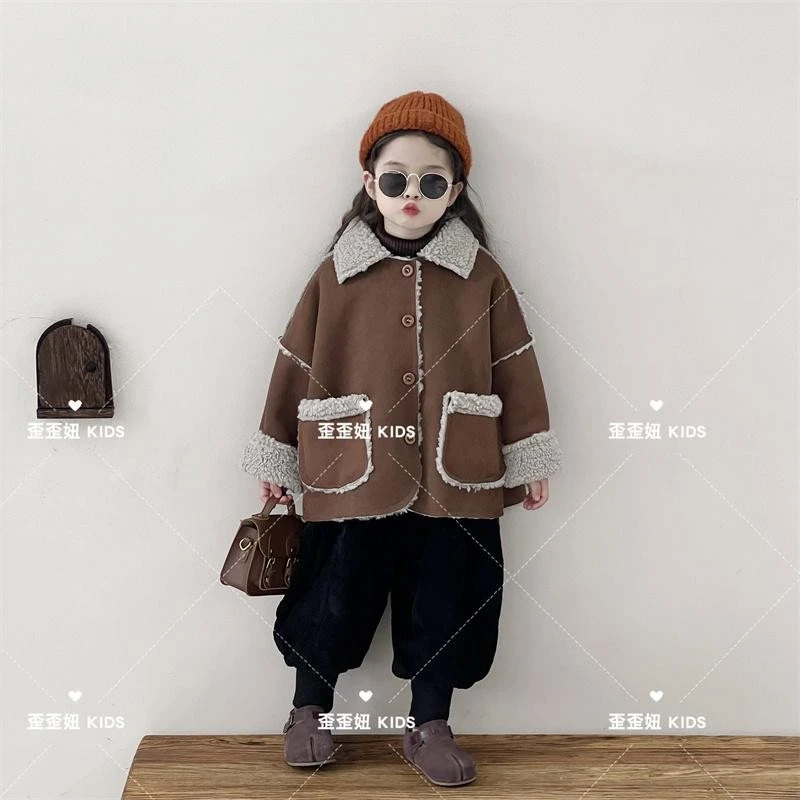 【歪歪妞童装】24169儿童复古皮毛一体加厚保暖保暖羊羔绒外套