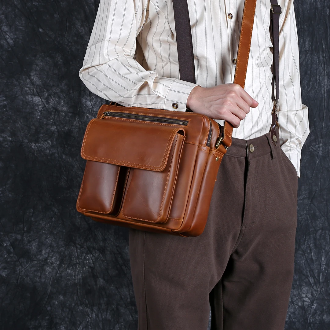 新款复古真皮单肩包头层牛皮斜挎包大容量经典男挎包邮差包背包