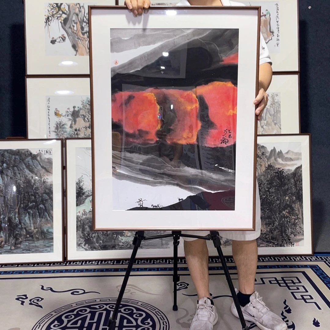 国画手绘画作品带框