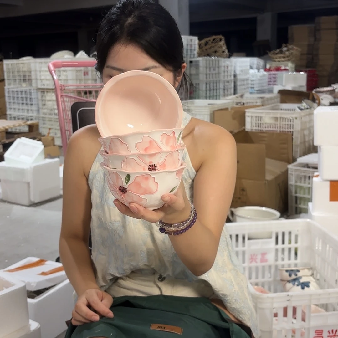 瓷微瑕陶瓷餐具釉下彩5寸碗4个