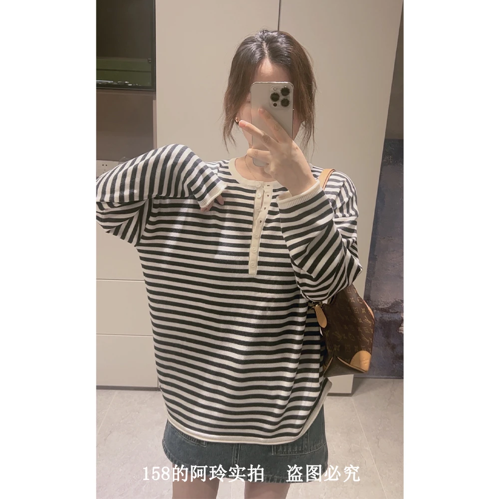 【阿玲实拍】条纹针织衫女2025早秋新款宽松套头长袖减龄百搭休闲风