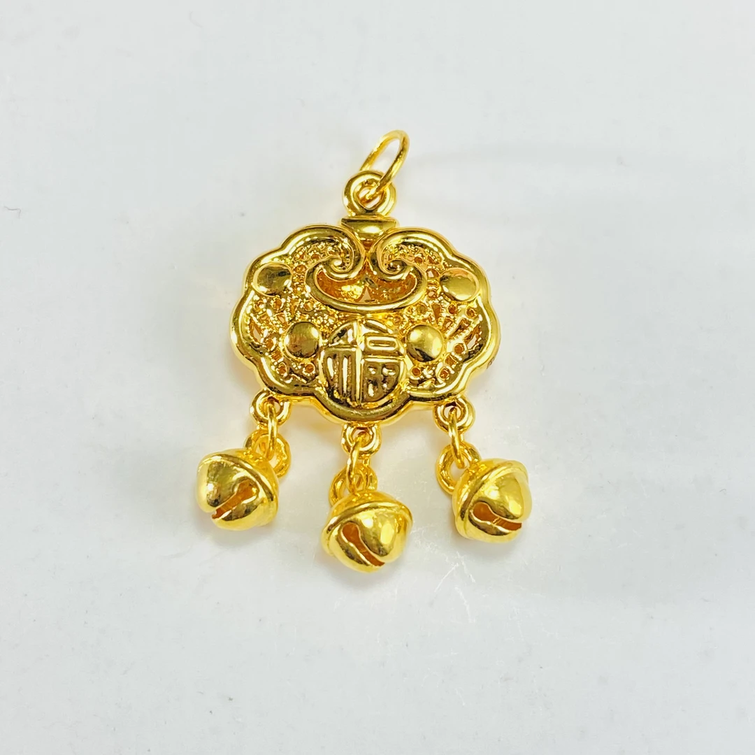 足金999 黄金福字如意铃铛福锁1.08