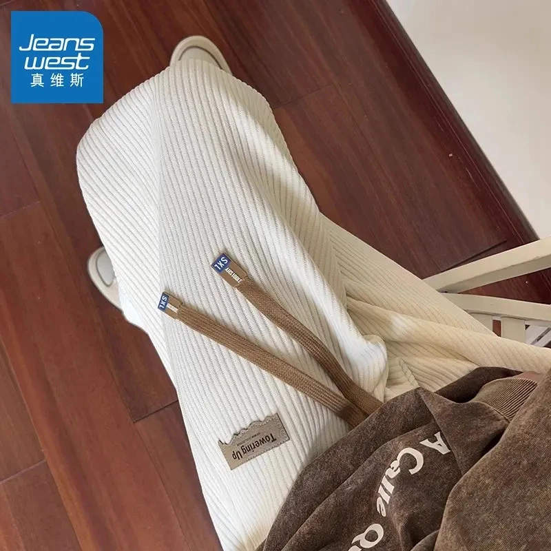 真维斯雪尼尔长裤子男秋冬季加绒潮牌卫裤男款宽松直筒阔腿休闲裤