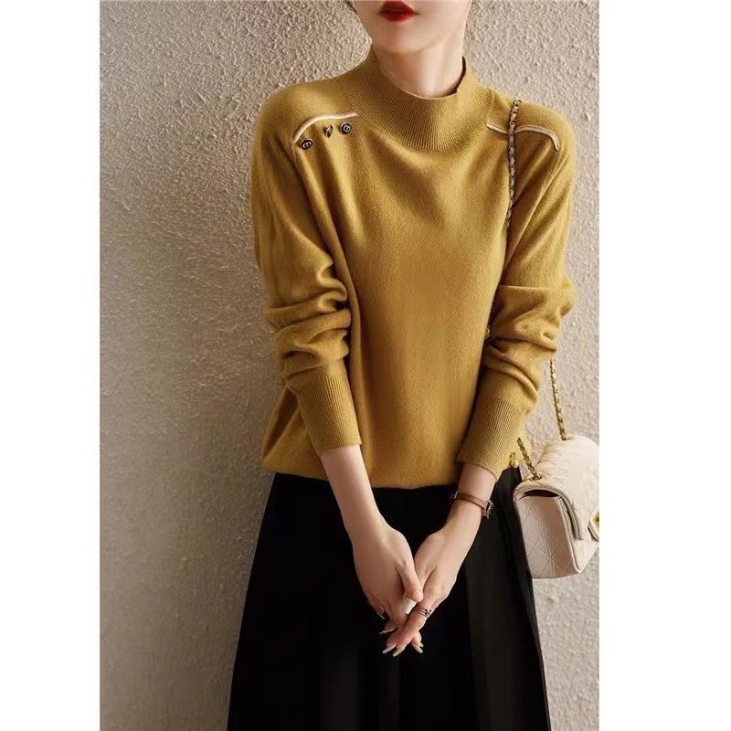 女士半高领打底衫蔻菲图2026正品早春新款修身显瘦内搭上衣针织衫