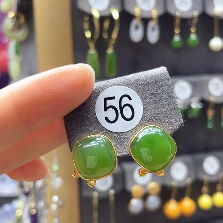 和田玉银S925镶嵌耳饰