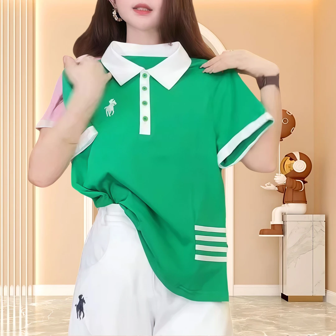 纯棉翻领短袖休闲宽松显瘦时尚百搭T恤夏季短袖女款爆款2025新款