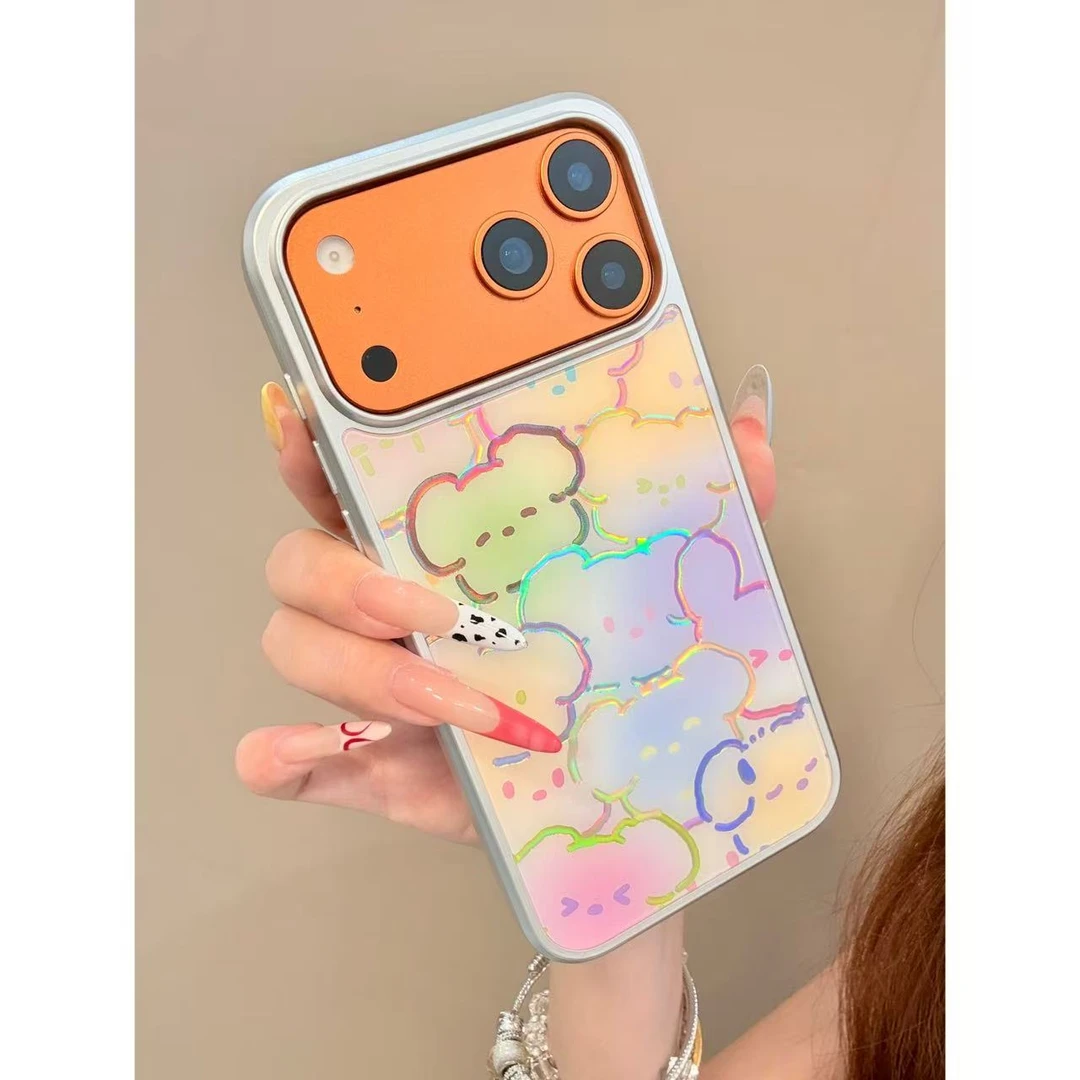 少女风可爱线条小狗彩金壳适用苹果17/16/15/防摔手机壳