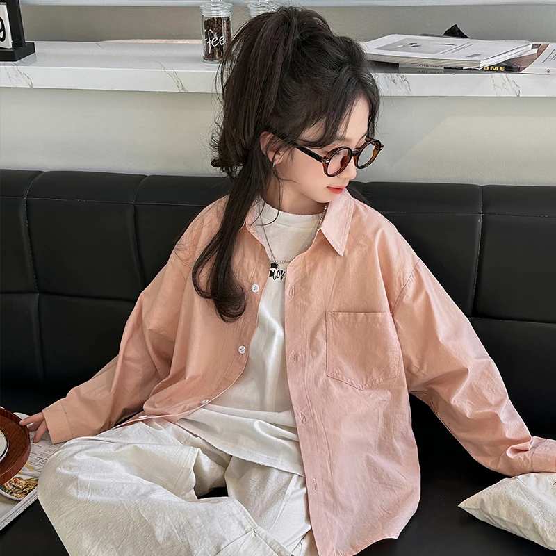 女童衬衫外套中大童春季甜美上衣韩版中大童休闲上衣直筒女童衬衣