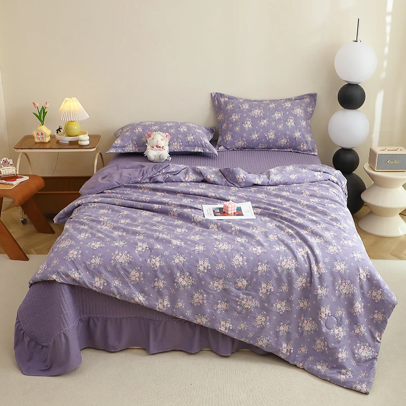 2025新款小清新ins风亲肤皱皱棉皱皱纱可机洗床盖夏被四件套