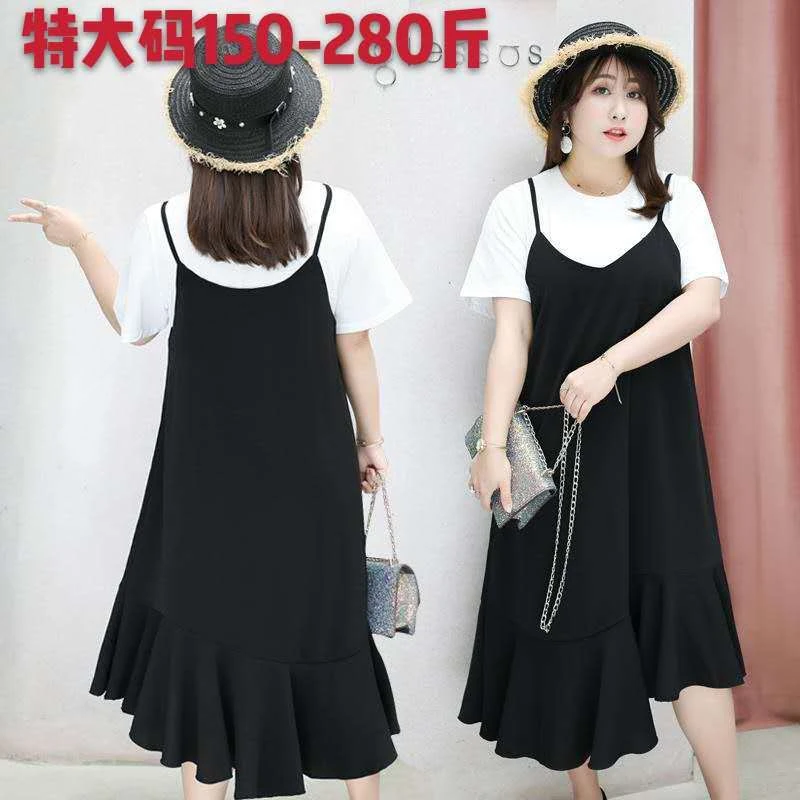 240 260斤大码夏季新品胖MM加肥加大两件套连衣裙
