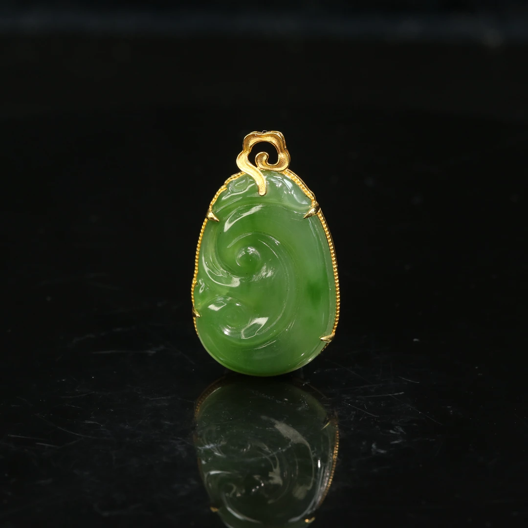 52和田玉碧玉18k平安扣/700491上海嘉禾拍卖