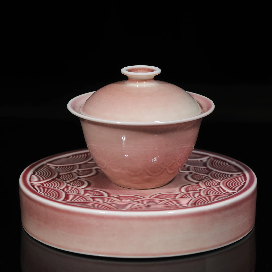 【柴房丨央网】柴房粉色盖碗套组 随缘发柴烧每只都不同