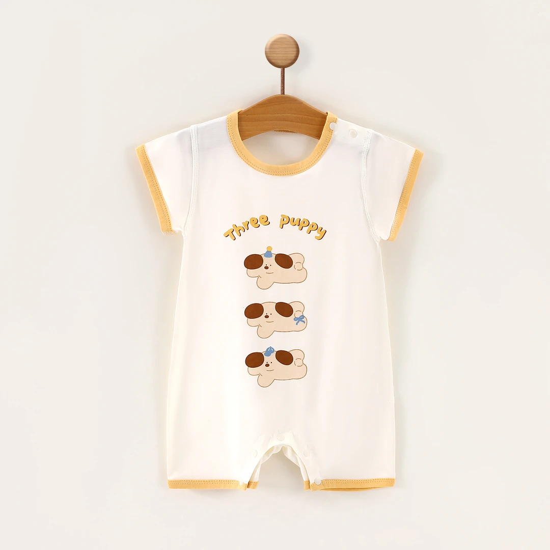 婴儿夏季连体衣纯棉a类短袖哈衣宝宝护肚薄款和尚服空调服爬服