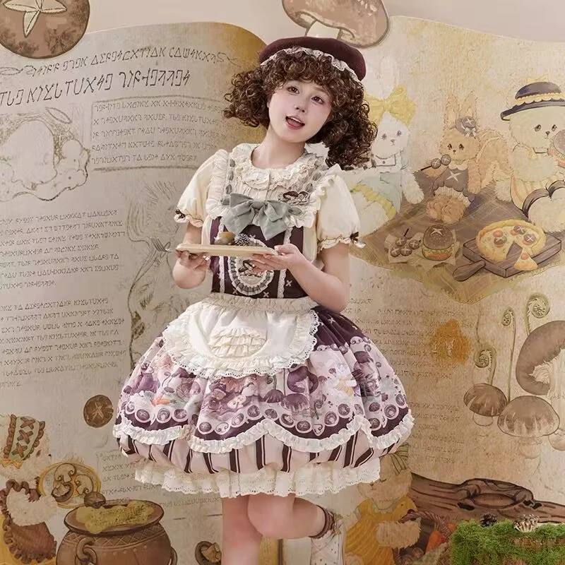 【尾款小物】十字菇背带猫芮可原创lolita可爱日常元气花苞甜裙