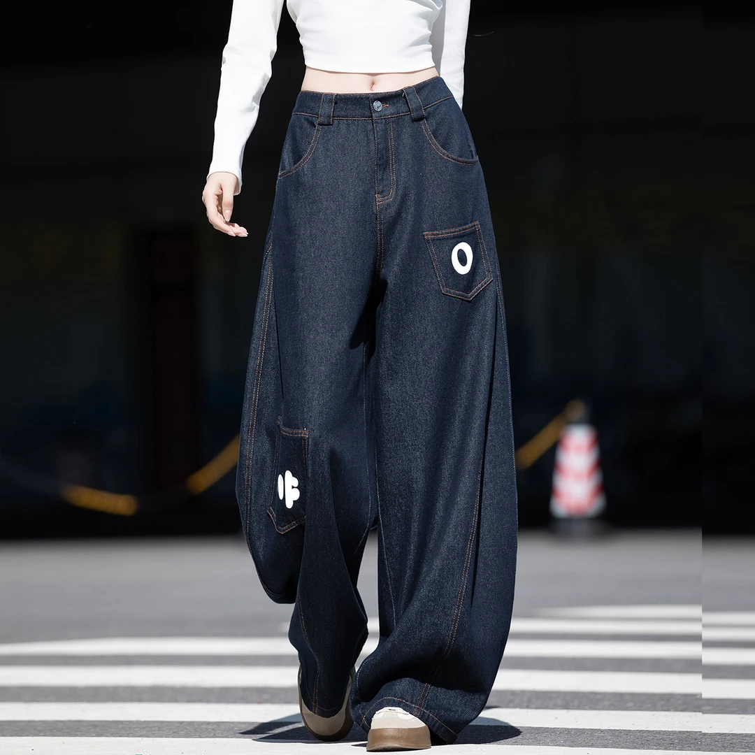 弯刀牛仔裤女款爆款2025新款秋冬宽松阔腿高腰慵懒设计感潮款裤子