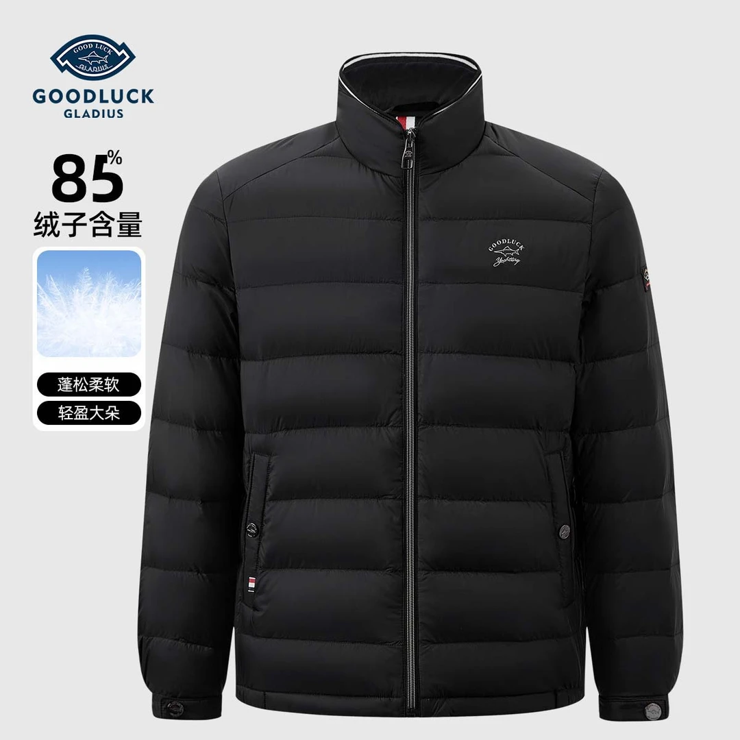 德鲨鹅绒服冬季新款85白鹅绒立领保暖轻薄排骨L2T56539高级感男装