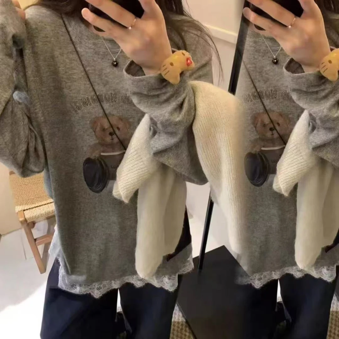 33推荐 GOOD#825 日系糯米绒拼接蕾丝T恤 01-03