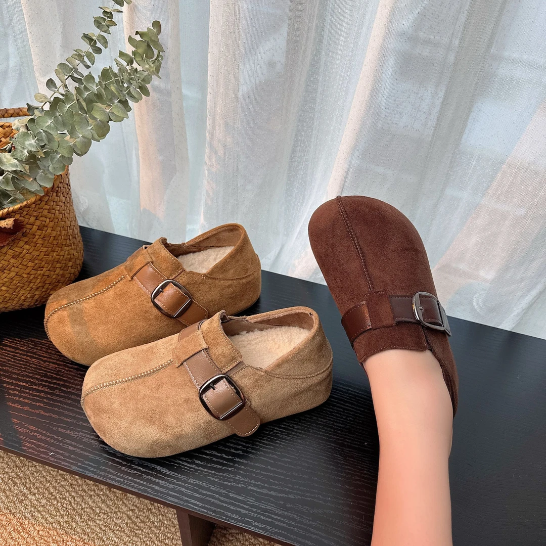 5CM增高加绒两穿勃肯鞋女鞋2025冬季新款舒适保暖百搭厚底女鞋