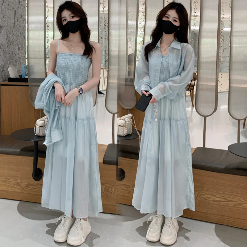 时尚套装女士衬衫2025夏季新款洋气质吊带裙甜美连衣裙两件套