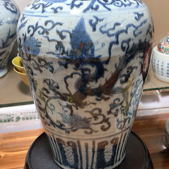 瓷片老*青花云龙图案梅瓶