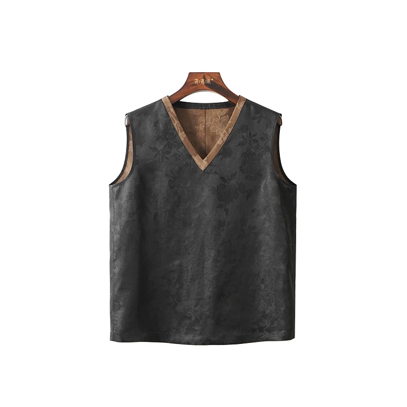 缎面提花香云纱桑蚕丝新中式女装双面双穿背心秋装1d601752上衣