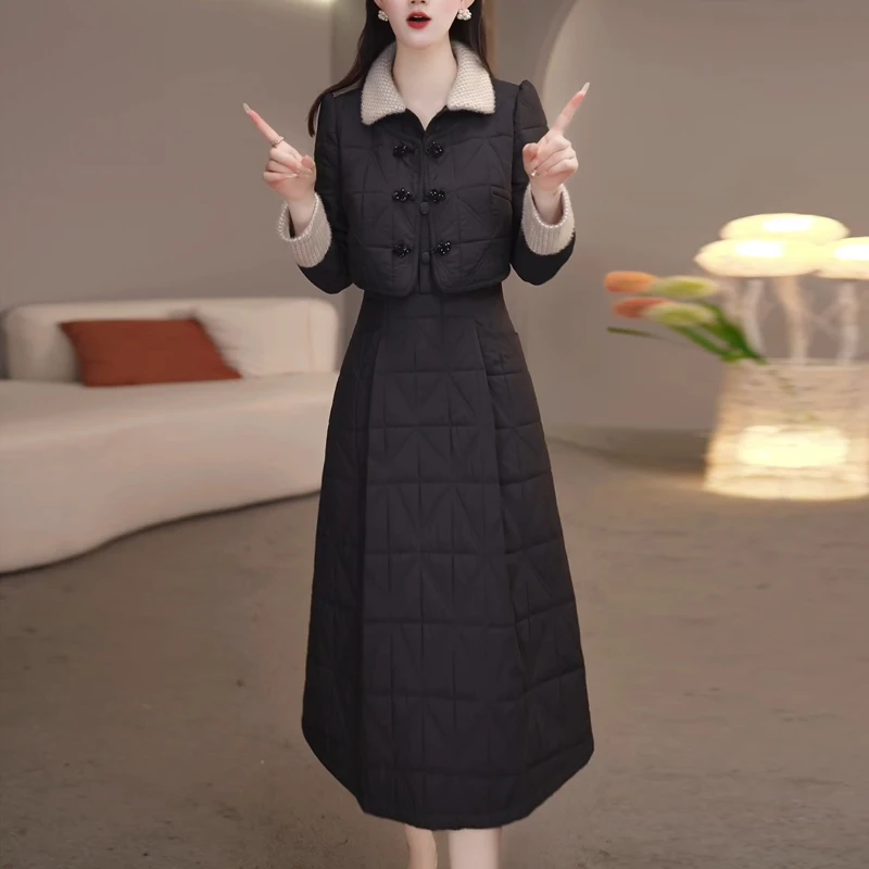 新中式假两件时尚连衣裙女2025年冬季新款妈妈装气质百搭减龄裙子