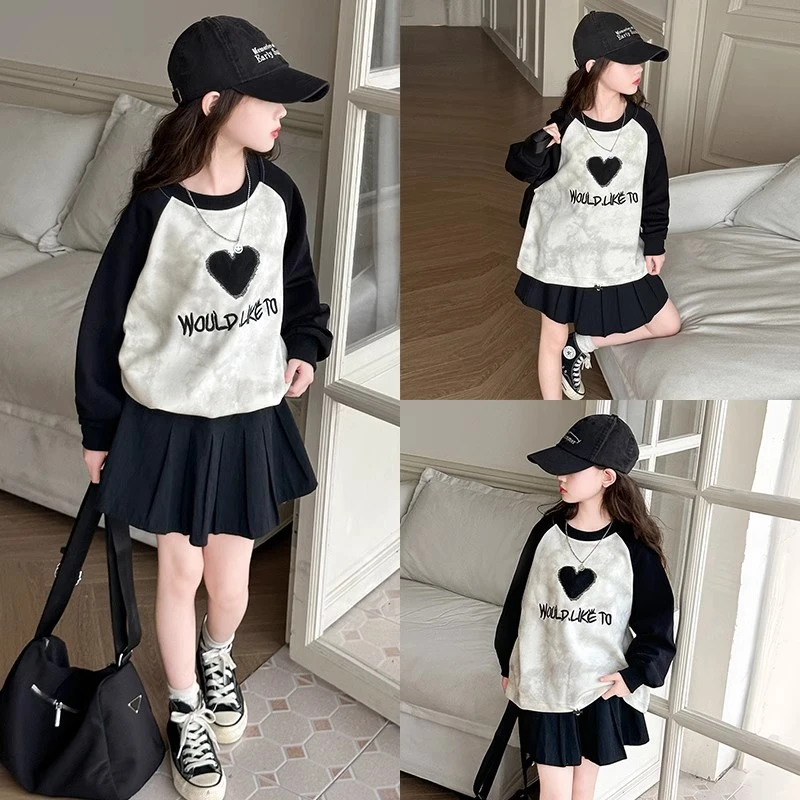 女童卫衣春秋2025新款儿童春装洋气长袖t恤上衣女大童潮酷打底衫9