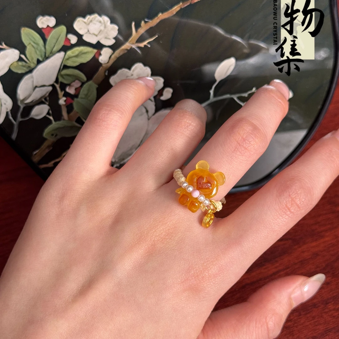 【宝物集】蜜蜡小熊戒指 005