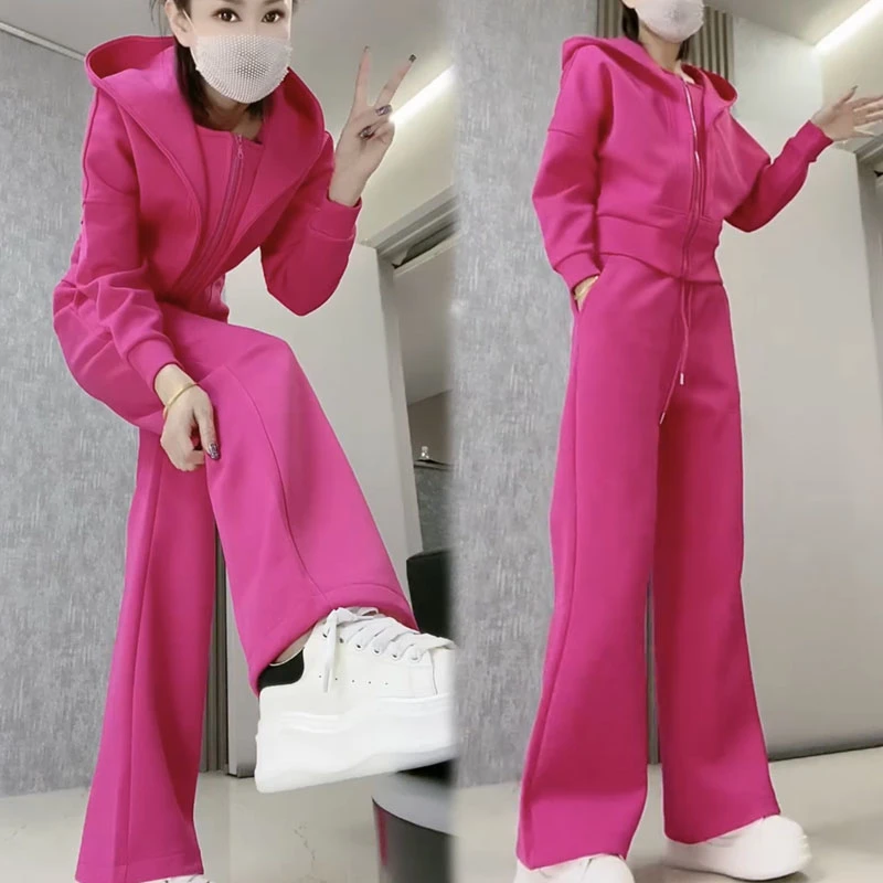 时尚套装女2025春季新款欧货洋气设计感连帽卫衣休闲裤运动两件套