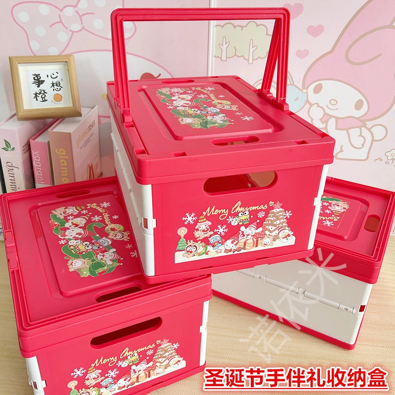 圣诞节手伴礼收纳盒创意手提篮塑料带盖卡通手提收纳送礼盒收纳箱