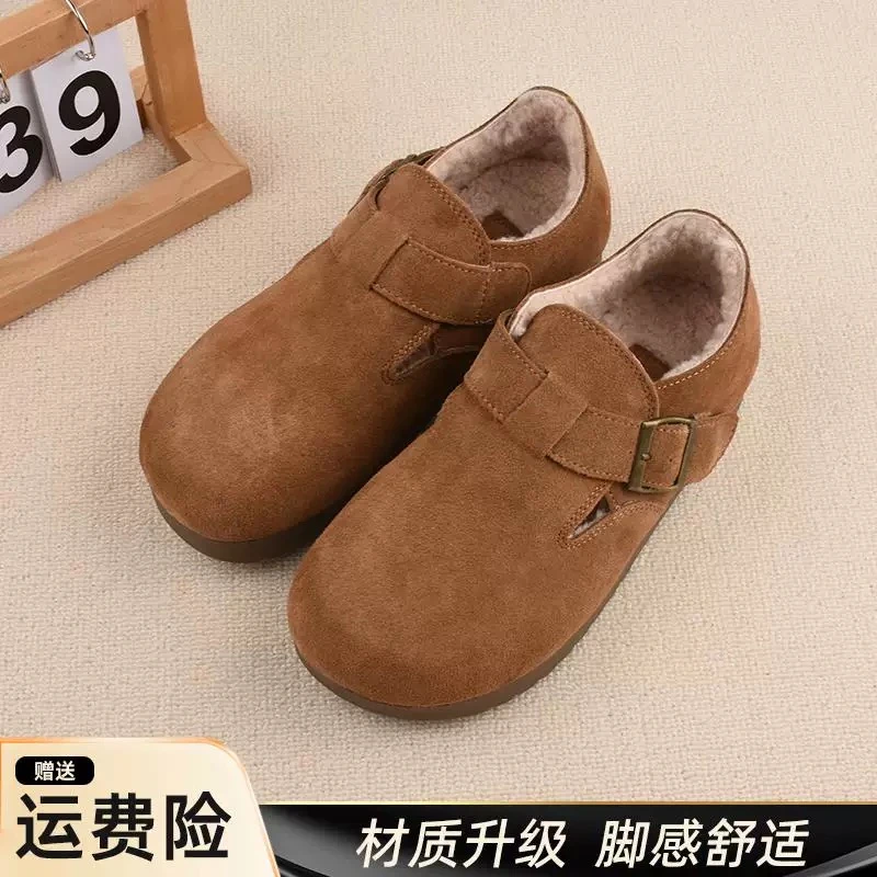 真皮牛筋面百搭勃肯鞋女秋冬新款厚底增高真皮单鞋一脚蹬鞋子