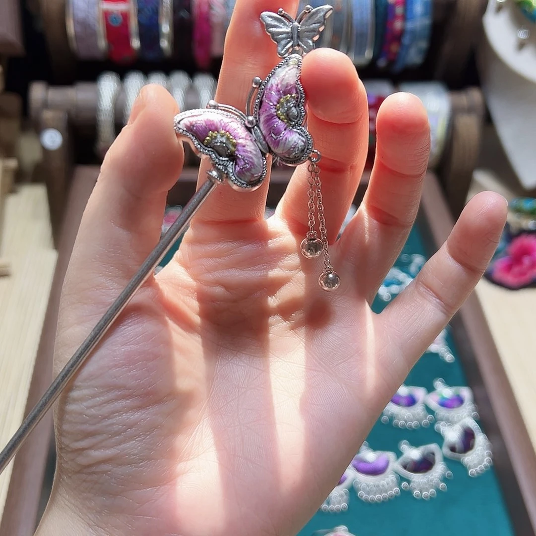 织绣手工富苗银发簪