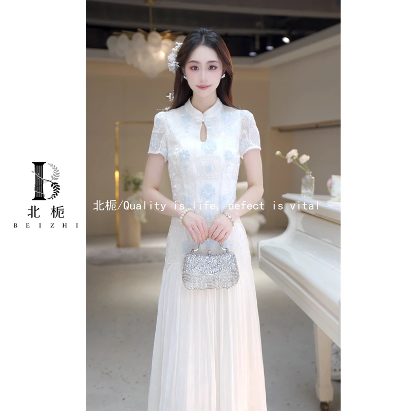 【北栀】【白月光】新中式水滴领旗袍连衣裙 814625